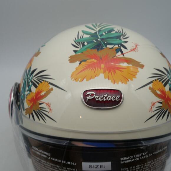 NEW Pretoee 3/4 Open Face  Helmet LARGE Retro Vintage Floral  Helmet  READ - Picture 3 of 13